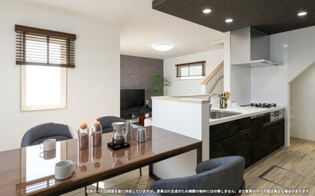 ダイニングやリビングを見渡せる対面式キッチンを採用。料理をしながら家族とのコミュニケーションを楽しめ、毎日の家事時間も心地よく過ごせる空間です。